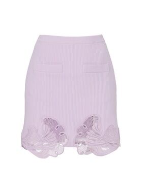 Self-Portrait Lilac Knit Mini Skirt with Lace Appliqué NWT